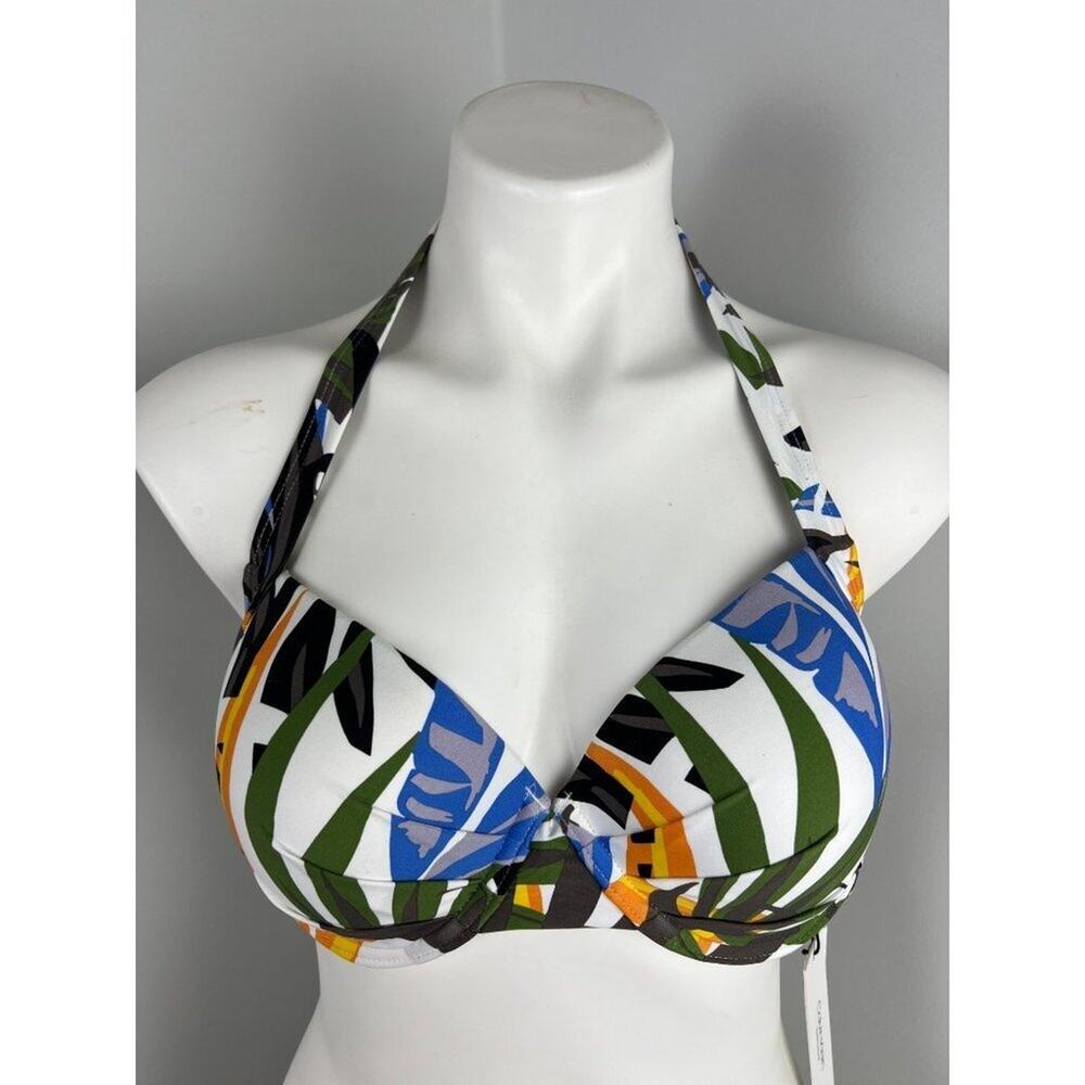 Calvin Klein Multi-Color Tropical Print Halter Underwire Bikini Top Medium